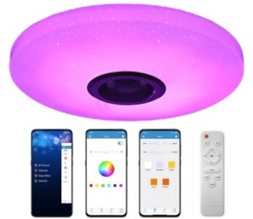 LAMPA PLAFON LED RGB 72W GŁOŚNIK BLUETOOTH APLIKACJA PILOT PAMIĘĆ BARWY