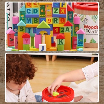 Деревянные кубики 160 шт. Конструктор образовательный большой 100 блоков 60 пазлов