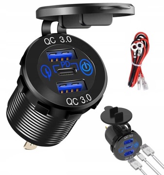 MOCNA ŁADOWARKA SAMOCHODOWA 2X QC 3.0 + PD TYPE-C/USB 12V-24V