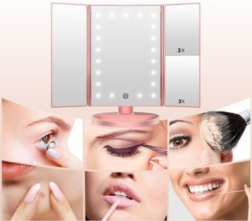 КОСМЕТИЧЕСКОЕ ЗЕРКАЛО 22 СКЛАДНЫЕ СВЕТОДИОДЫ x1 x2 x3 ПОДСВЕТКА 3 ЦВЕТА