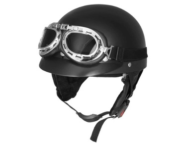 KASK MOTOCYKLOWY ORZESZEK HEŁM KASK DO SKUTERA RETRO CZARNY GOGLE