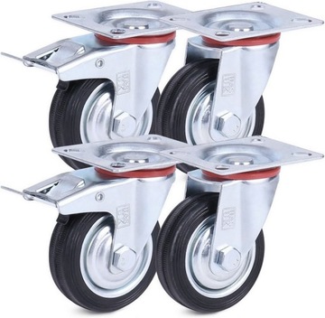 KÓŁKA SKRĘTNE KOŁA JEZDNE OBROTOWE GUMOWE HAMULEC DO WÓZKÓW 125mm ZESTAW 4x