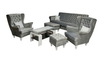 ZESTAW KOMPLET SKANDYNAWSKI SOFA+2 FOTELE+PODNÓŻKI