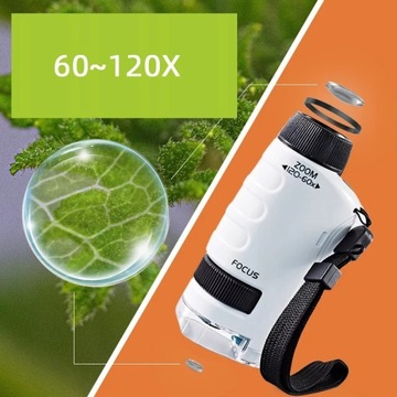 Карманный микроскоп Zoom 60 и 120 с подставкой для образцов и держателем для телефона.
