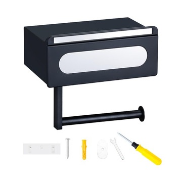 Toilet Paper Holder With Shelf, Tissue Roll Holder Washroom, Black Style A