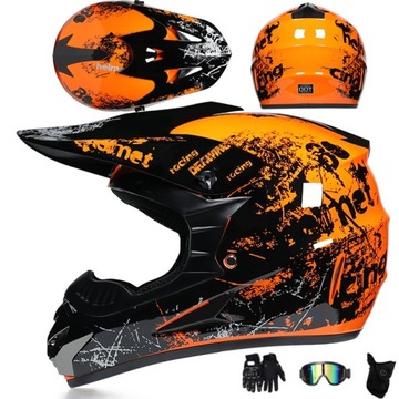 TERENOWY KASK MOTOCYKLOWY ENDURO RĘKAWICZKI MOTOCROSSOWE GOGLE MASKA
