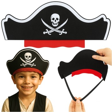 CZAPKA PIRATA PIRACKA OPASKA Z GUMKĄ CZASZKA CZARNA KARNAWAŁ HALLOWEEN