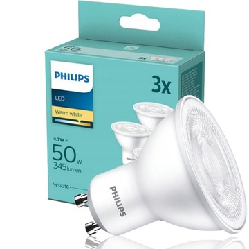 PHILIPS ZESTAW 3x Żarówka LED GU10 4,7W = 50W 2700K CIEPŁA 345lm 36° 230V