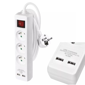 УДЛИНИТЕЛЬ ПИТАНИЯ + 2 РАЗЪЕМА USB