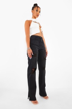 BOOHOO W5A SPODNIE JEANS CZARNE Z DZIURAMI R. 44