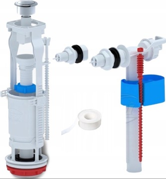 ZAWÓR SPUSTOWY SPŁUCZKI WC+ZAWÓR NAPEŁNIAJĄCY 1/2+3/8 UNIWERSALNY+TEFLON