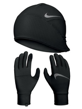NIKE Czapka i rękawiczki ESSENTIAL RUNNING HAT AND GLOVE SET BLACK/BLACK/SI