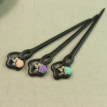 Винтажная женская заколка для волос из эбенового дерева с цветком