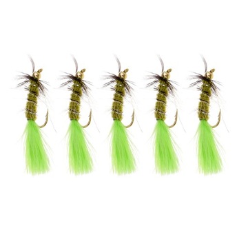 5pcs Green Brass Bead Head Streamer Flies for Trout Fly Fishing Lures