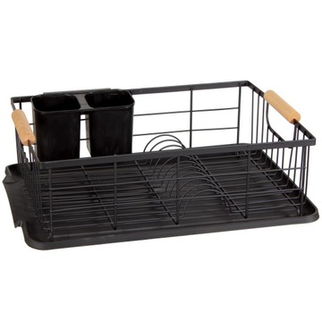 SUSZARKA OCIEKACZ DO NACZYŃ DREWNIANE RĄCZKI CZARNA 43,5x39,4x12CM