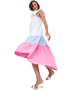 Niebiesko-różowa letnia sukienka maxi Fasardi