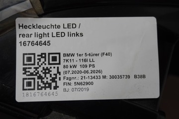 BMW 1 F40 KOMPLET SVĚTLA ZADNÍ PRAVÁ LEVÝ LED HIGHT