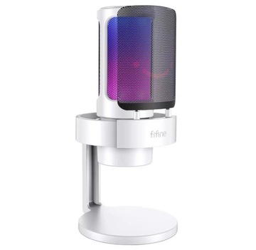 FIFINE БЕЛЫЙ КОНДЕНСАТОР МИКРОФОН USB LED RGB
