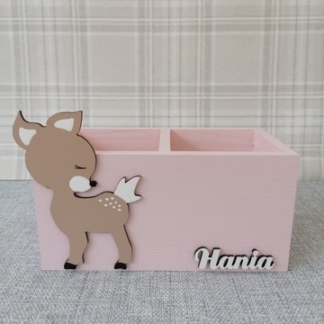 DUŻY przybornik na kredki, 100% DREWNO,IMIĘ gratis