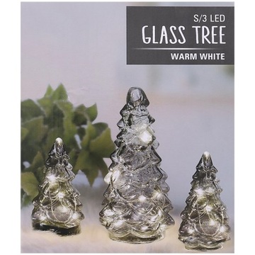 СТЕКЛЯННАЯ ЕЛКА СО СВЕТОДИОДНОЙ ПОДСВЕТКОЙ, 3 ШТ.