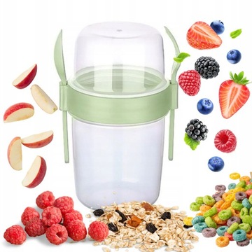 POJEMNIK NA MUSLI KUBEK DO JOGURTU ŁYŻECZKA WIDELEC NA MUSLI 1100ml KOLORY