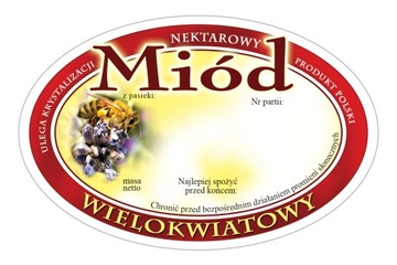 Etykiety owalne na miód wielokwiatowy 100szt e301