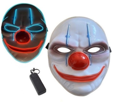 MASKA LED ŚWIECĄCA KLAUN JOKER HALLOWEEN KARNAWAŁ