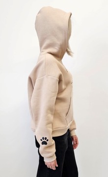 S203 BEŻ HOODIE OVERSIZE KOT ŁAPKI ANIME XS/S