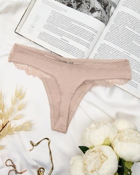 5x WYGODNE BAWEŁNIANE GŁADKIE STRINGI Z KORONKĄ KORONKOWE XL #191