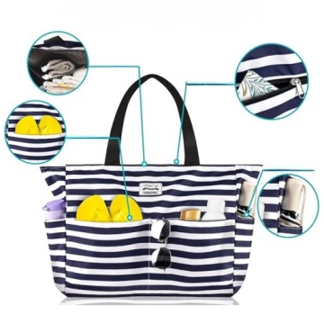 БОЛЬШАЯ ПЛЯЖНАЯ СУМКА ИЗ МАТЕРИАЛА - СКЛАДНАЯ - ПЕСОЧНЕЗАЩИТНАЯ НА МОЛНИИ