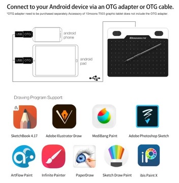 10moons T503 Сверхлегкий графический планшет для рисования, планшет для подписи, 8192 уровней