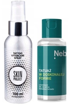 ZESTAW TATTOO KREM do GOJENIA TATUAŻU SKIN PROJECT SPRAY 100 ml + ŻEL NEBA