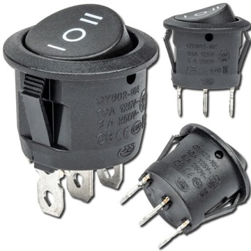Włącznik czarny okrągły 12V / 230V przełącznik klawiszowy 3 pinowy