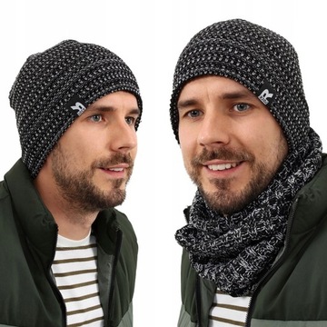 KOMPLET MĘSKI CZAPKA BEANIE KOMIN GOLF TUBA ZESTAW ELEGANCKI CIEPŁY 2447