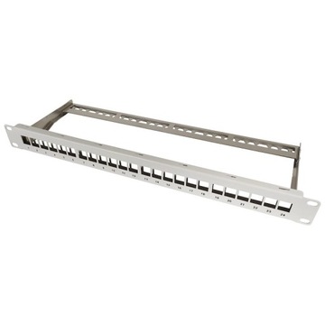 Patchpanel 1U 19 24xRJ45 pusty z półką szary
