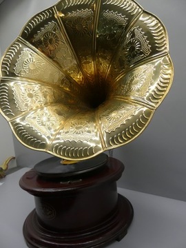 Круглая проигрыватель ПАТЕФОН! Деревянная ЗОЛОТАЯ ТРУБКА!