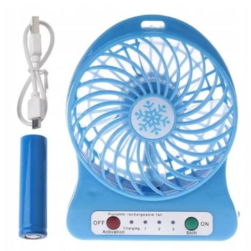 WENTYLATOR WIATRAK PRZENOŚNY BATERIA + USB MOCNY