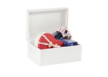 Pudełko drewniane skrzynka ZAMYKANA z deklem 29x21x14 cm biała pojemnik