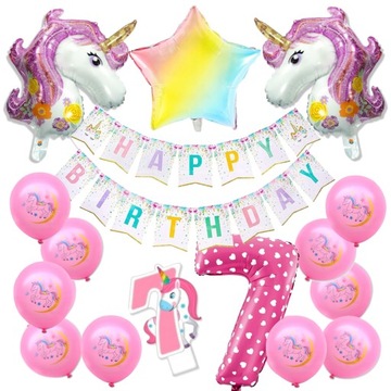 BALONY zestaw urodziny 7 LATEK JEDNOROŻEC UNICORN