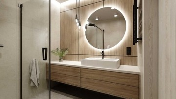 LUSTRO LED 85 cm OKRĄGŁE PODŚWIETLANE LEDOWE KOŁO ŁAZIENKOWE PREMIUM