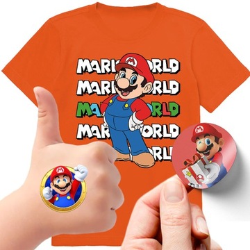 ZESTAW 3W1 KOSZULKA DLA DZIECI TATUAŻE NAKLEJKI SUPER MARIO BROS 152 JAKOŚĆ