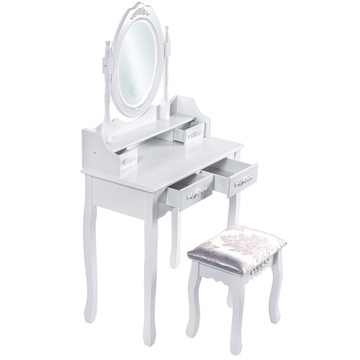 КОСМЕТИЧЕСКИЙ СТОЛИК С ЗЕРКАЛОМ И БЕЛОЙ ТАБУРАТКОЙ