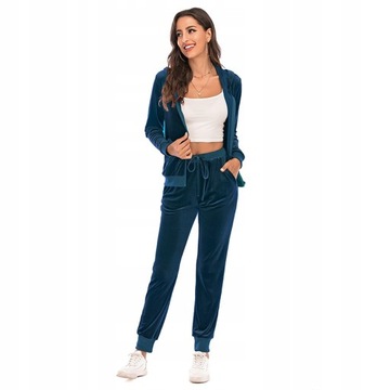 DRESY DAMSKIE WELUROWE KOMPLET BLUZA SPODNIE,S