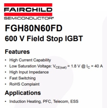 [1 шт] FGH80N60FD IGBT+диод 600V 80A транзистор