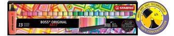 Хайлайтер Stabilo Boss, 23 цвета, набор в футляре + 8 шт БЕСПЛАТНЫХ лайнеров.