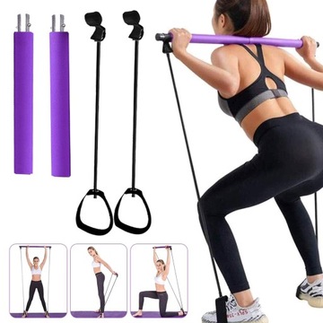 DRĄŻEK KIJ WIELOFUNKCYJNY ĆWICZEŃ PILATES FITNESS REGULOWANY Z GUMY OPOROWĄ