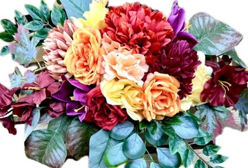 JESIENNY KOMPLET Wiązanka + BUKIET Stroik Sztuczne KWIATY na Cmentarz Grób