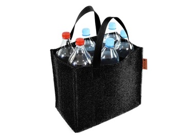 Torba duża na 6 butelek 1,5 l z grubego weluru kolor czarny na zakupy