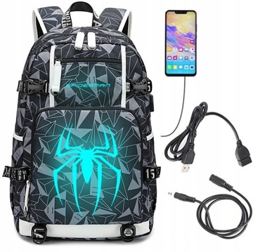 DUŻY PLECAK USB SPIDERMAN ŚWIECĄCY W CIEMNOŚCI