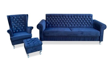 Zestwa Kanapa Sofa Rozkładana + fotel z podnóżkiem